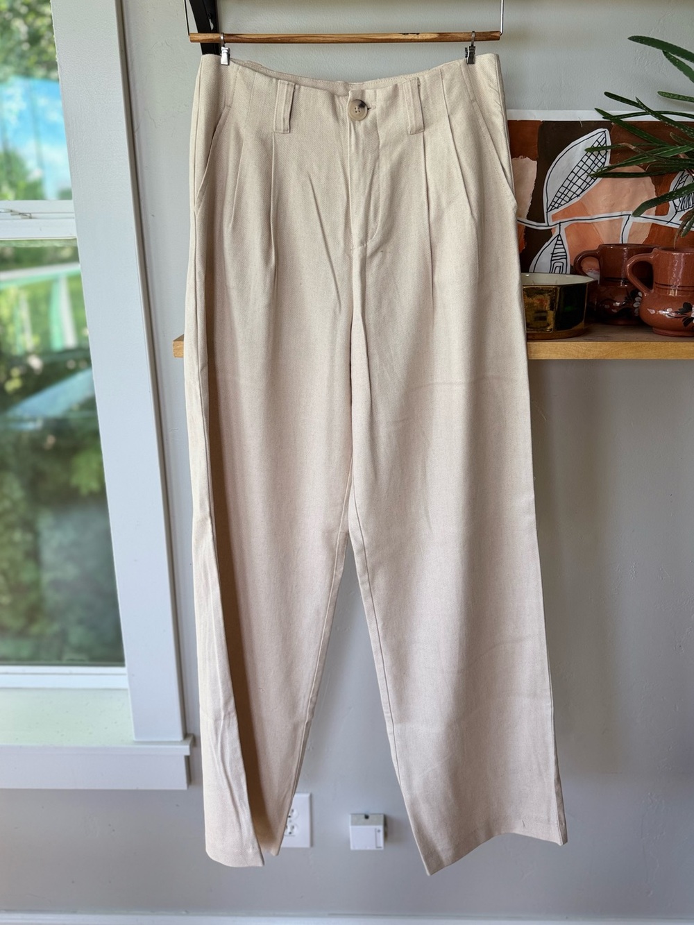 Stradivarius Cream Khaki Linen Blend Tailored Dress Pants Size 6